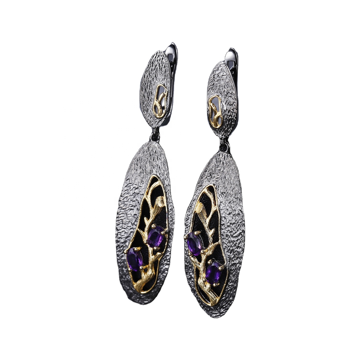 Hollow Gold-yakarongedzwa amethyst mhete 9