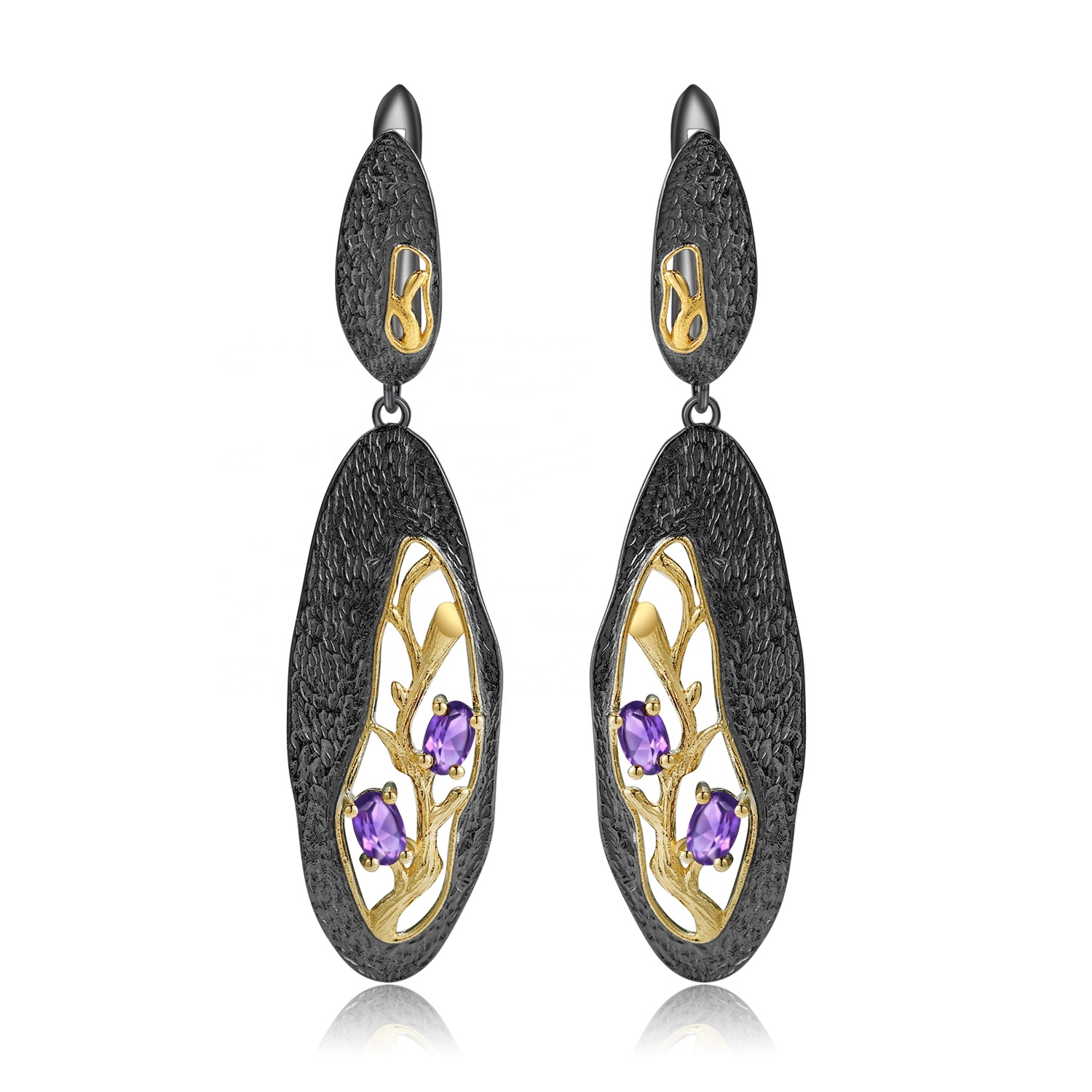 Hollow Gold-yakarongedzwa amethyst mhete 7