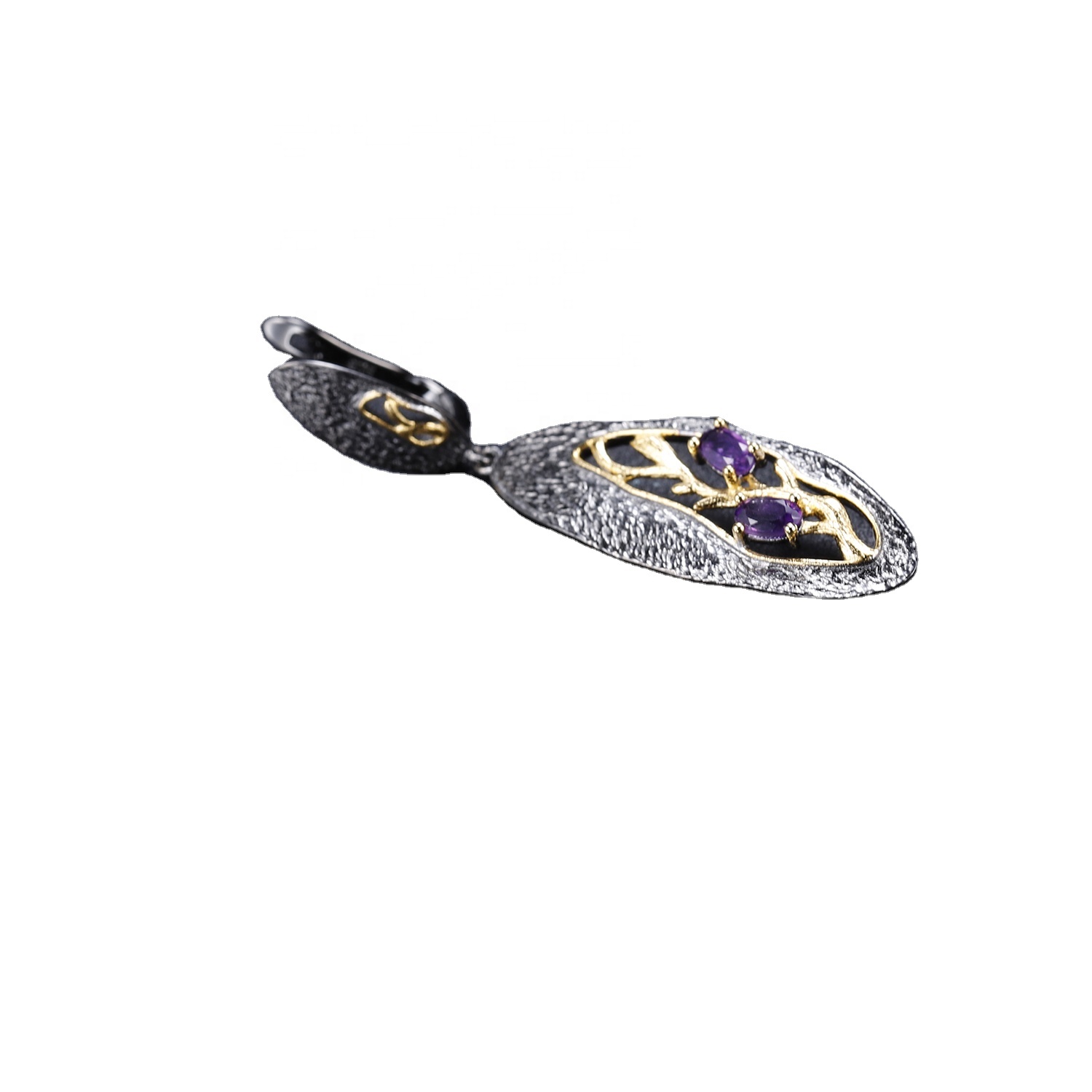 Hollow Gold-yakarongedzwa amethyst mhete 11