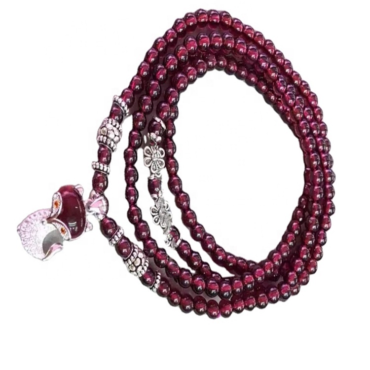 Natuurlike gretige kosbare klip armbande met hanger, 4mm ronde krale armbande 37