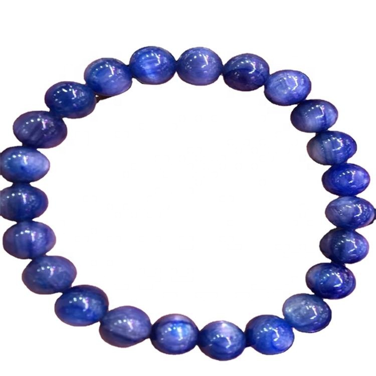 Wholesale pulseras de piedras preciosas de kyanita natural azul pulsera de kyanite brazalete redondo 30