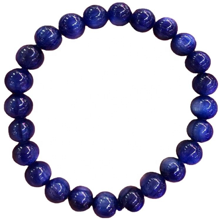 Wholesale pulseras de piedras preciosas de kyanita natural azul pulsera de kyanite brazalete redondo 34