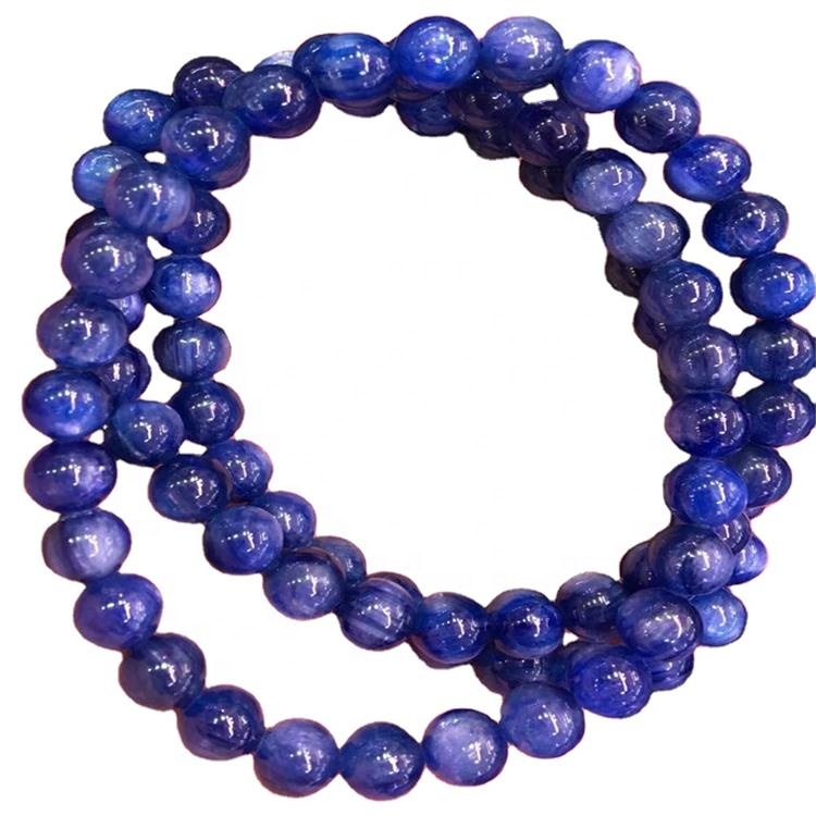 Wholesale pulseras de piedras preciosas de kyanita natural azul pulsera de kyanite brazalete redondo 36