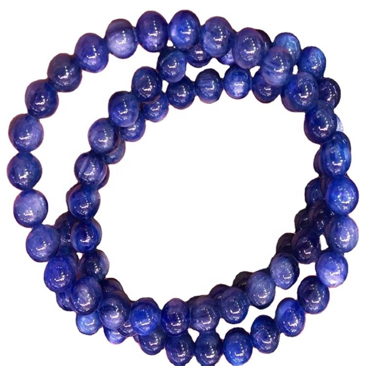 Wholesale pulseras de piedras preciosas de kyanita natural azul pulsera de kyanite brazalete redondo 38