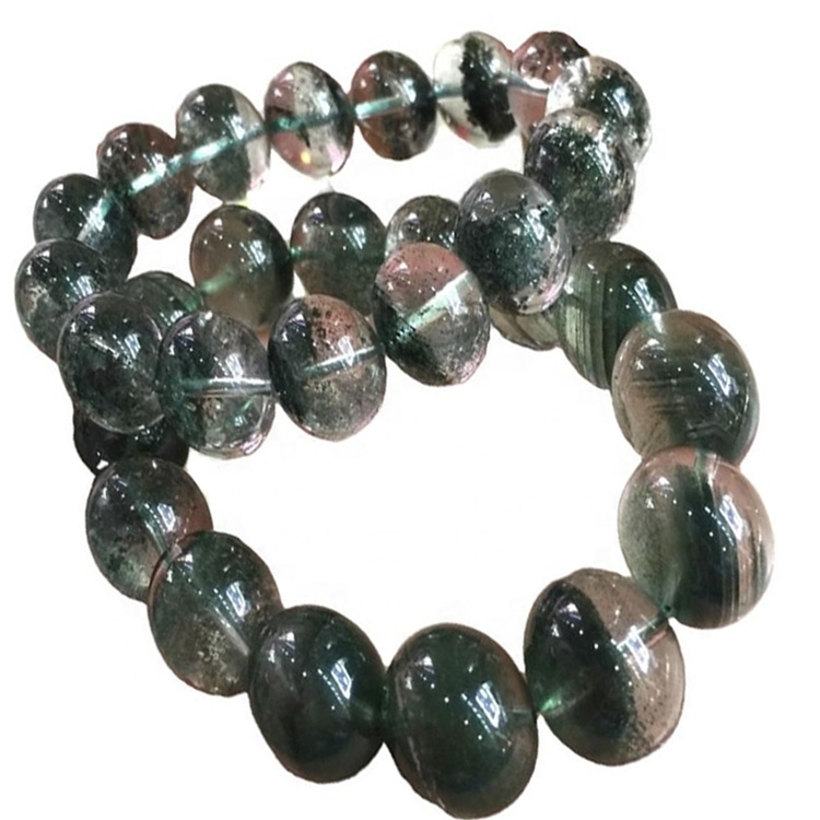 Ghost phantom quartz dị iche iche nha mgbaaka ọla Natural Green phantom Quartz Round Bead 34