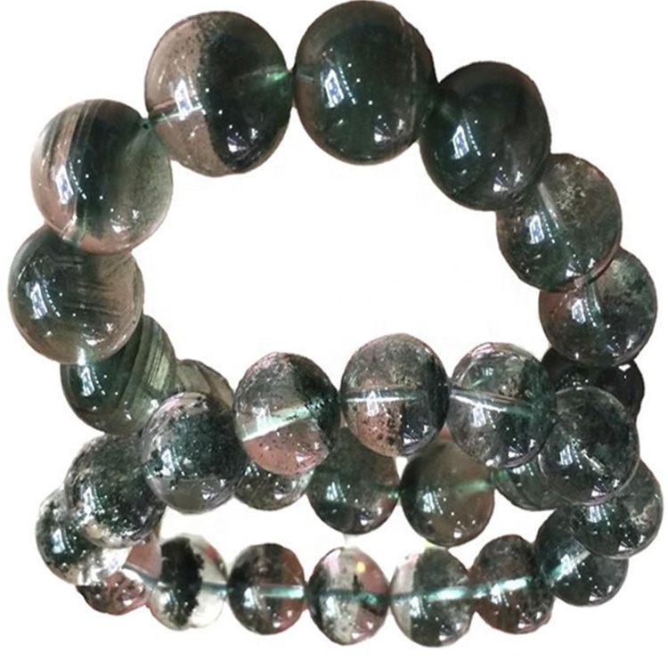 Ghost phantom quartz dị iche iche nha mgbaaka ọla Natural Green phantom Quartz Round Bead 32