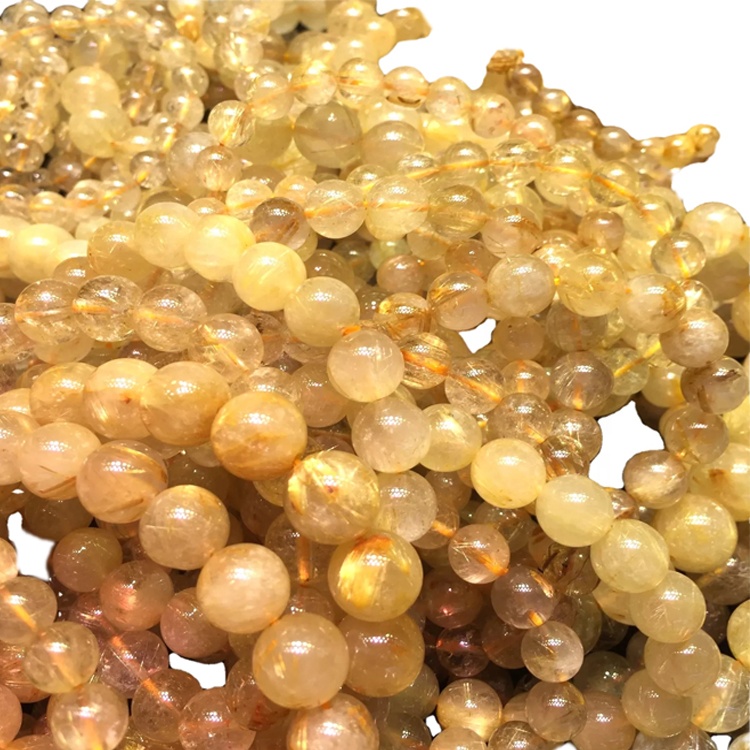 High Quality Natural Factoed Cutting Golden Rutilated Quartz Round Perlur fyrir Skartgripir Gerð Golden Yellow Quartz 29