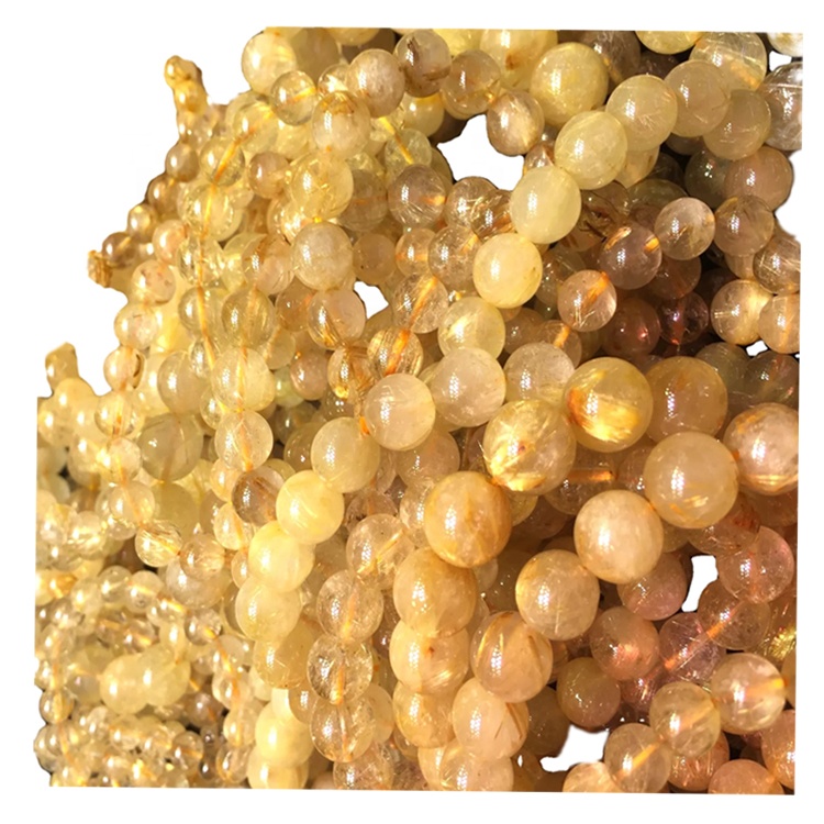 High Quality Natural Factoed Cutting Golden Rutilated Quartz Round Perlur fyrir Skartgripir Gerð Golden Yellow Quartz 27