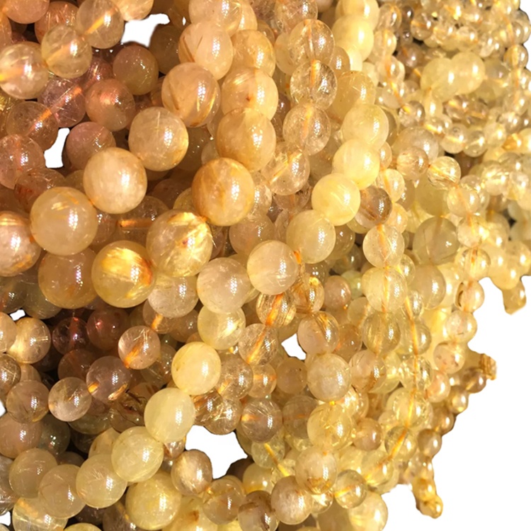 High Quality Natural Factoed Cutting Golden Rutilated Quartz Round Perlur fyrir Skartgripir Gerð Golden Yellow Quartz 31