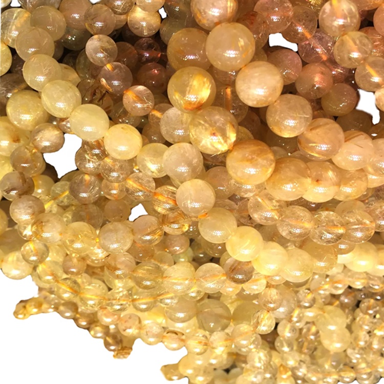 High Quality Natural Factoed Cutting Golden Rutilated Quartz Round Perlur fyrir Skartgripir Gerð Golden Yellow Quartz 33