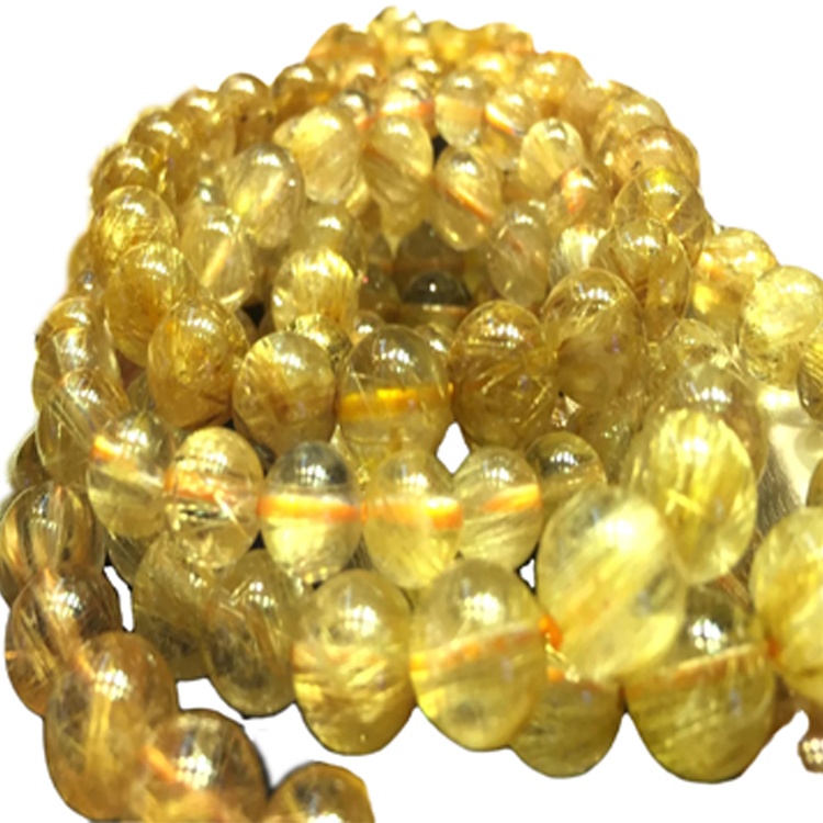 Golden Rutlated Quartz Gimstone na-eme ka eriri beads na-arụ ọrụ 30