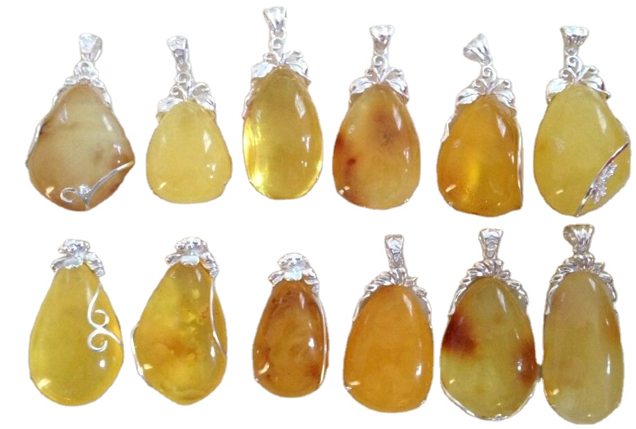 ბუნებრივი Amber Gemstone Inlay სტერლინგი ვერცხლისფერი გულსაკიდი 13