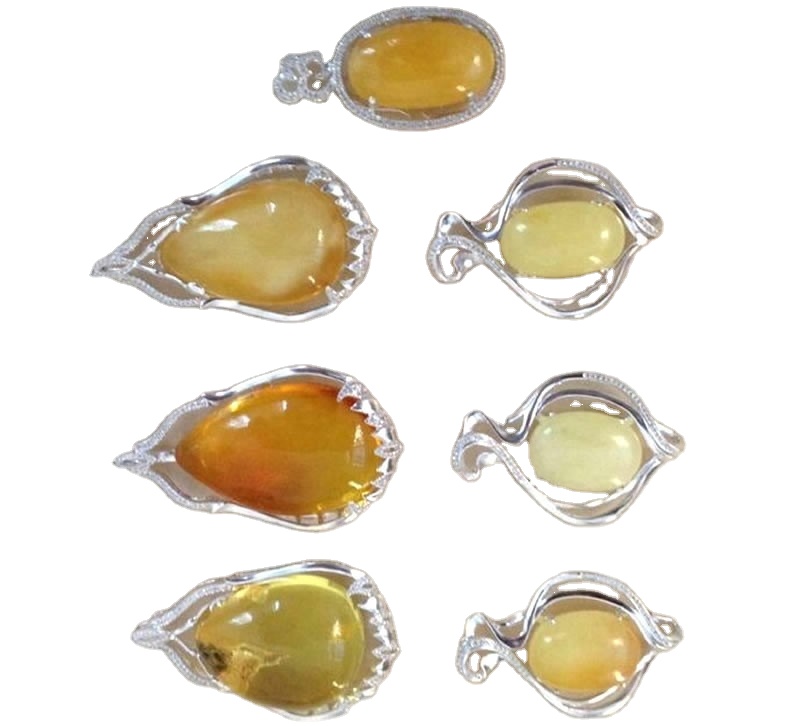 ბუნებრივი Amber Gemstone Inlay სტერლინგი ვერცხლისფერი გულსაკიდი 15