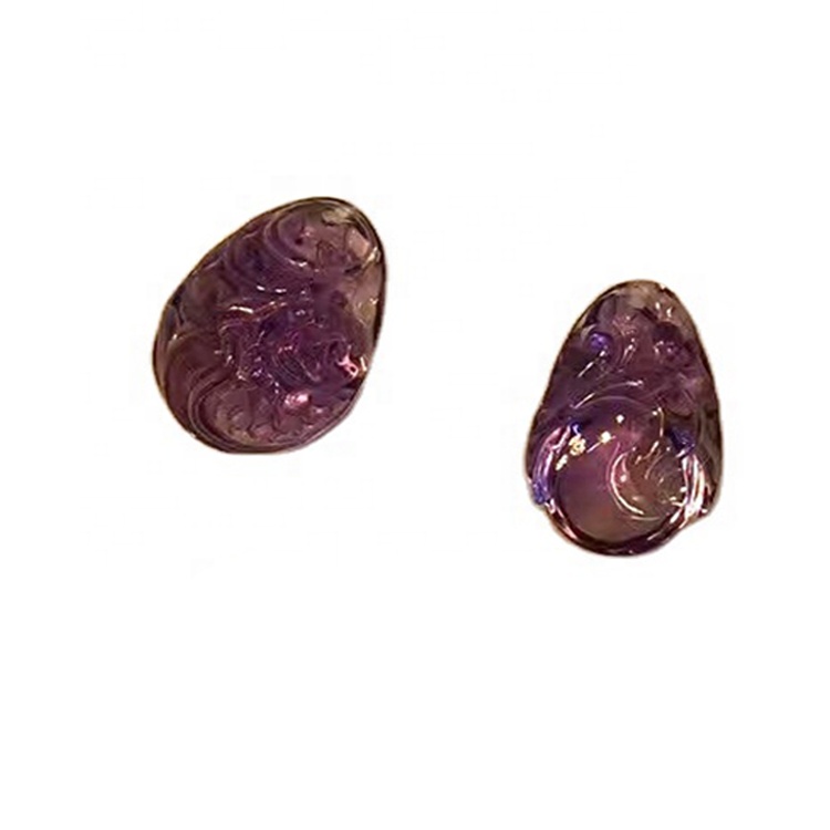 Ungu cantik Fluorite Ukiran Batu Permata Longgar 30