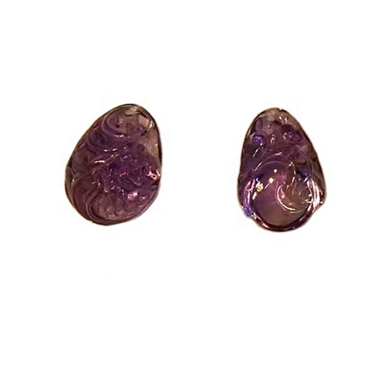 Ungu cantik Fluorite Ukiran Batu Permata Longgar 38