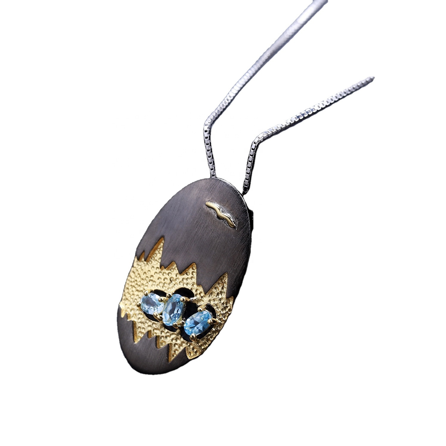 Fargerikt Oval Shape 925 Sterling Sølv Gullbelagt Kyanitt Anheng 9