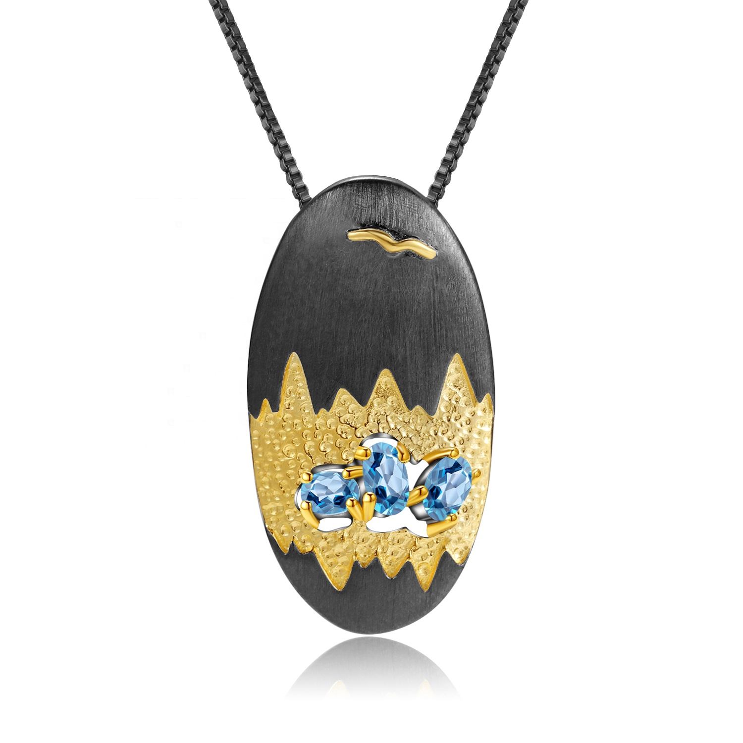 Fargerikt Oval Shape 925 Sterling Sølv Gullbelagt Kyanitt Anheng 12