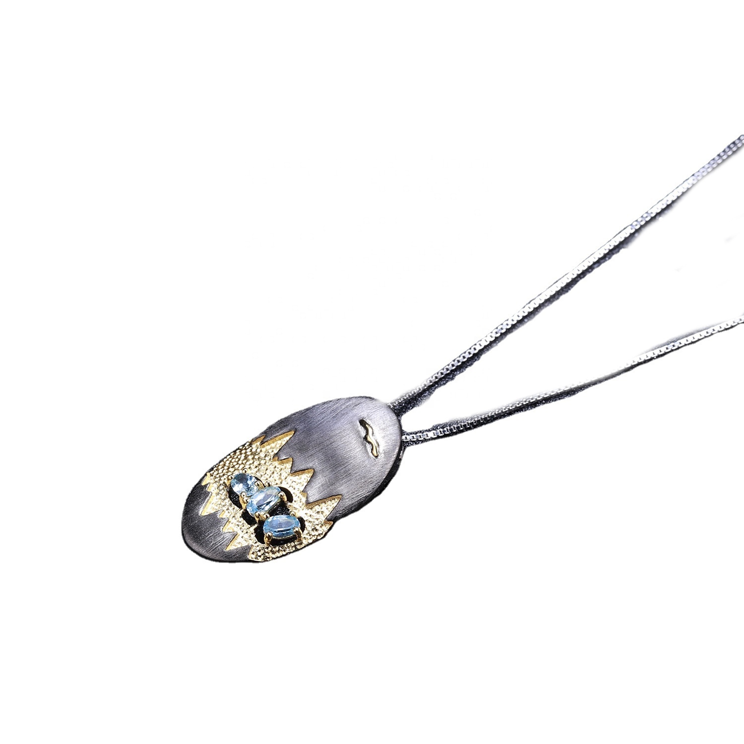 Fargerikt Oval Shape 925 Sterling Sølv Gullbelagt Kyanitt Anheng 16