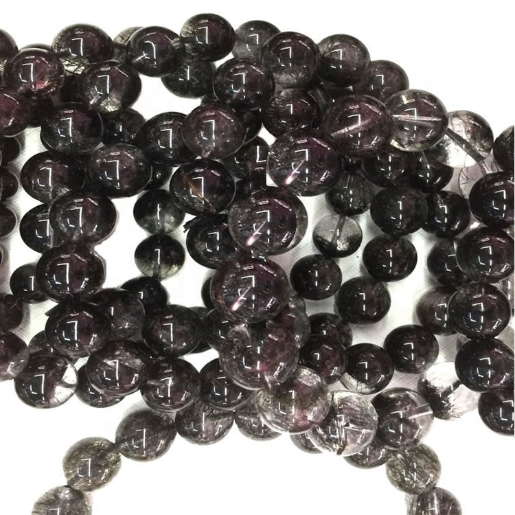 Natura 6mm / 8mm / 10mm / 12mm ರೌಂಡ್ ಬ್ಲ್ಯಾಕ್ rutilated ಸ್ಫಾರ್ಜ್ ಸ್ಟೋನ್ ಮಣಿಗಳಿಂದ ಕಂಕಣ 38