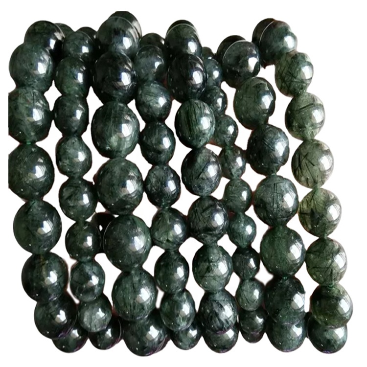 Las cuentas redondas talladas de 23 mm hacen la pulsera de piedras preciosas de joyería de cuarzo rutilada verde 30