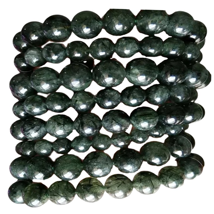 Las cuentas redondas talladas de 23 mm hacen la pulsera de piedras preciosas de joyería de cuarzo rutilada verde 32