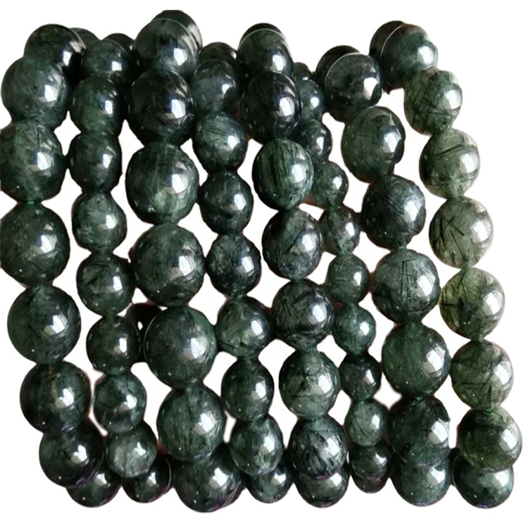 Las cuentas redondas talladas de 23 mm hacen la pulsera de piedras preciosas de joyería de cuarzo rutilada verde 34