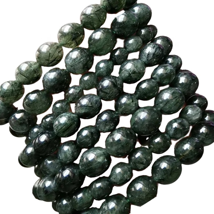 Las cuentas redondas talladas de 23 mm hacen la pulsera de piedras preciosas de joyería de cuarzo rutilada verde 36