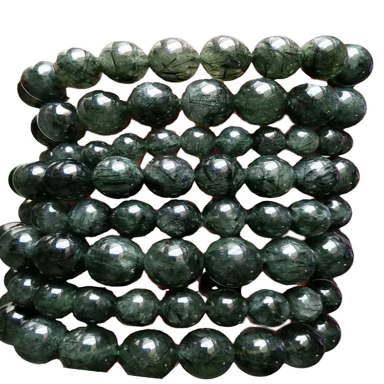 Las cuentas redondas talladas de 23 mm hacen la pulsera de piedras preciosas de joyería de cuarzo rutilada verde 38