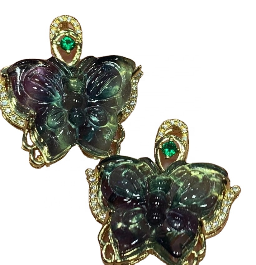 Asili ya kijani fluorite kuchonga butterfly kioo pendant. 15