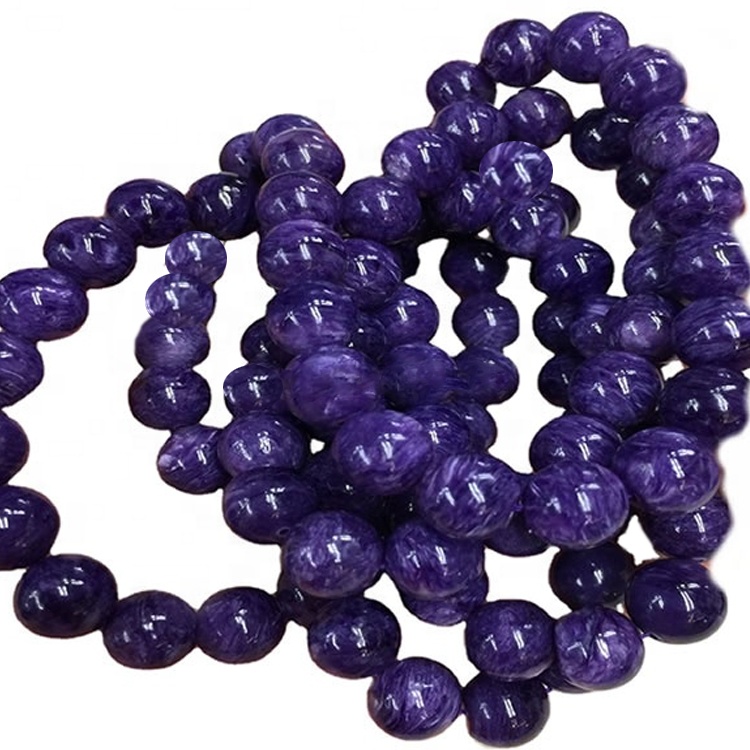 Braccialetto di stenditura di Charoite Braccialetto naturale Charote Braccialetto rotondo Pietra rotonda perline 30
