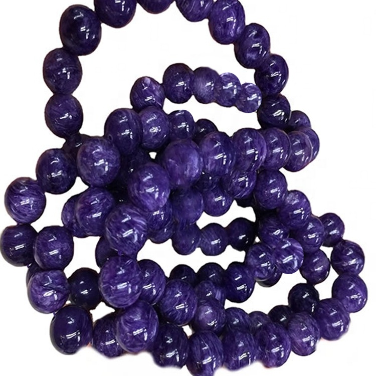 Braccialetto di stenditura di Charoite Braccialetto naturale Charote Braccialetto rotondo Pietra rotonda perline 32
