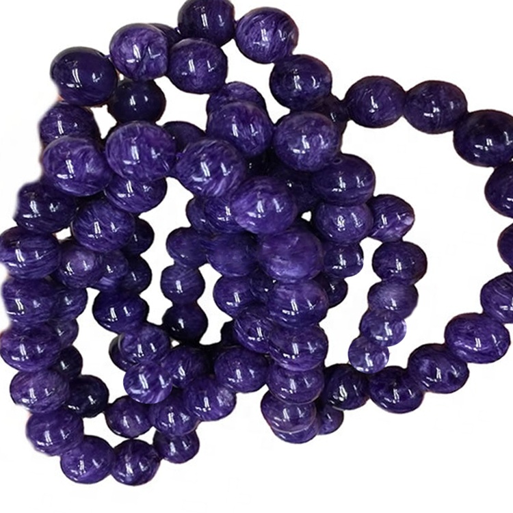 Braccialetto di stenditura di Charoite Braccialetto naturale Charote Braccialetto rotondo Pietra rotonda perline 34