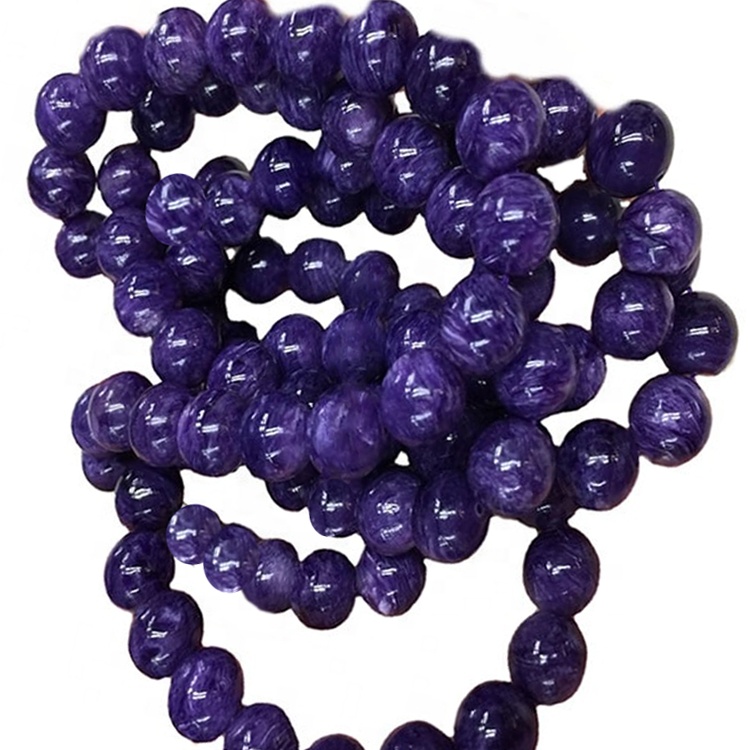 Braccialetto di stenditura di Charoite Braccialetto naturale Charote Braccialetto rotondo Pietra rotonda perline 36