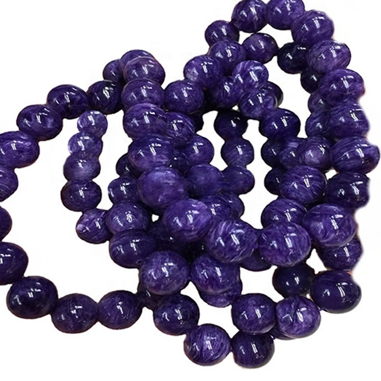 Braccialetto di stenditura di Charoite Braccialetto naturale Charote Braccialetto rotondo Pietra rotonda perline 38