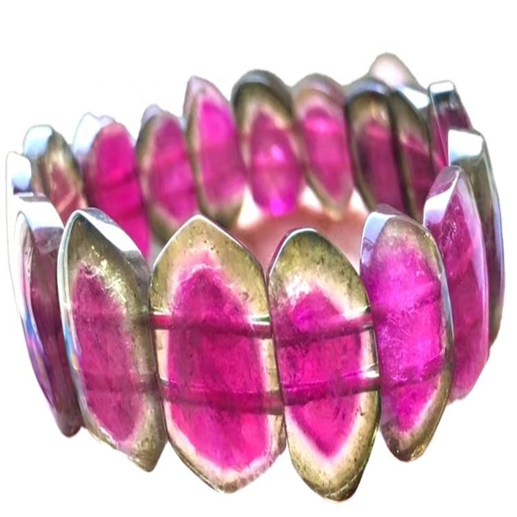 Fuera rosa dentro del brazalete de rubelita de la más alta calidad de la más alta calidad Hacer al por mayor brazaletes de cuentas verdes pulsera 02 Natural CN; GUA 35