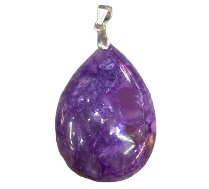 Nydelig charoite gemstone 925 sterling sølv anheng smykker 11