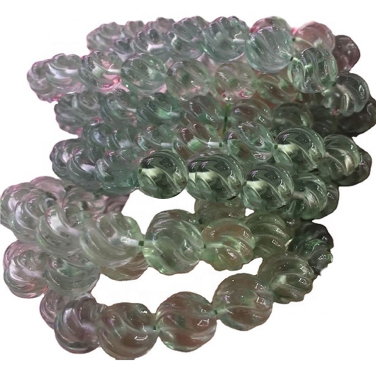 Perline intagliate multi fluorite naturali in vendita 30