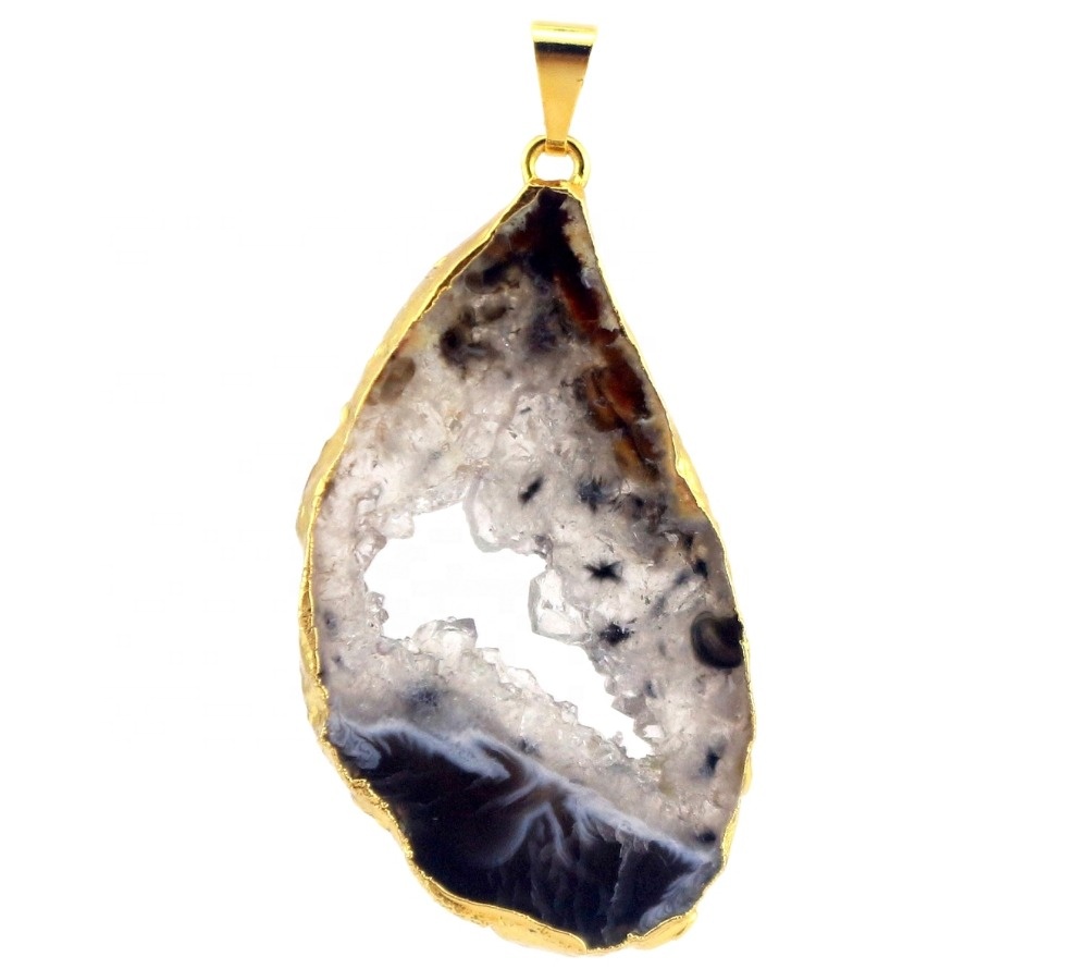 Crescent Druzy Druzy Free Frije Shape Luna Pendants mei goud plated oan 'e râne 9
