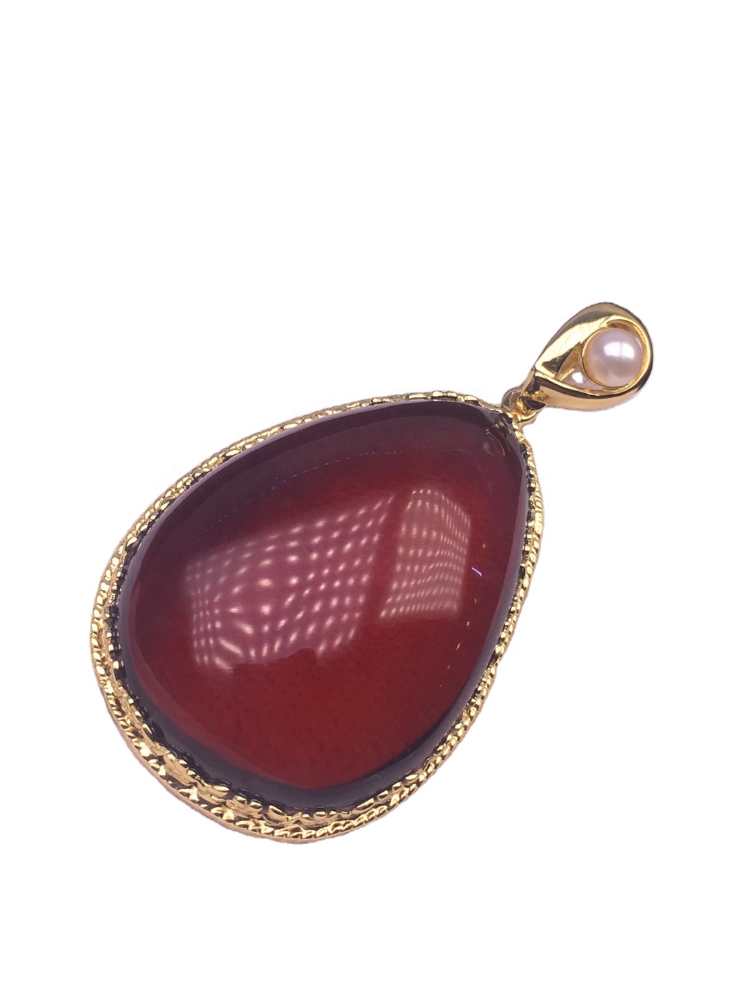 Crystal Clear Gold Plated Red Amber Anheng Hvit Pearl Anheng 9