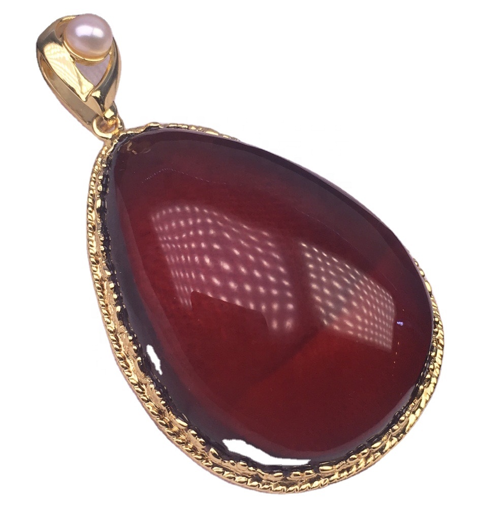 Crystal Clear Gold Plated Red Amber Anheng Hvit Pearl Anheng 7