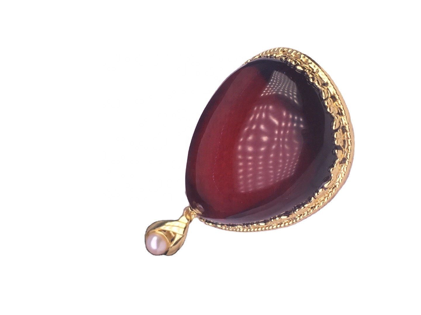 Crystal Clear Gold Plated Red Amber Anheng Hvit Pearl Anheng 13