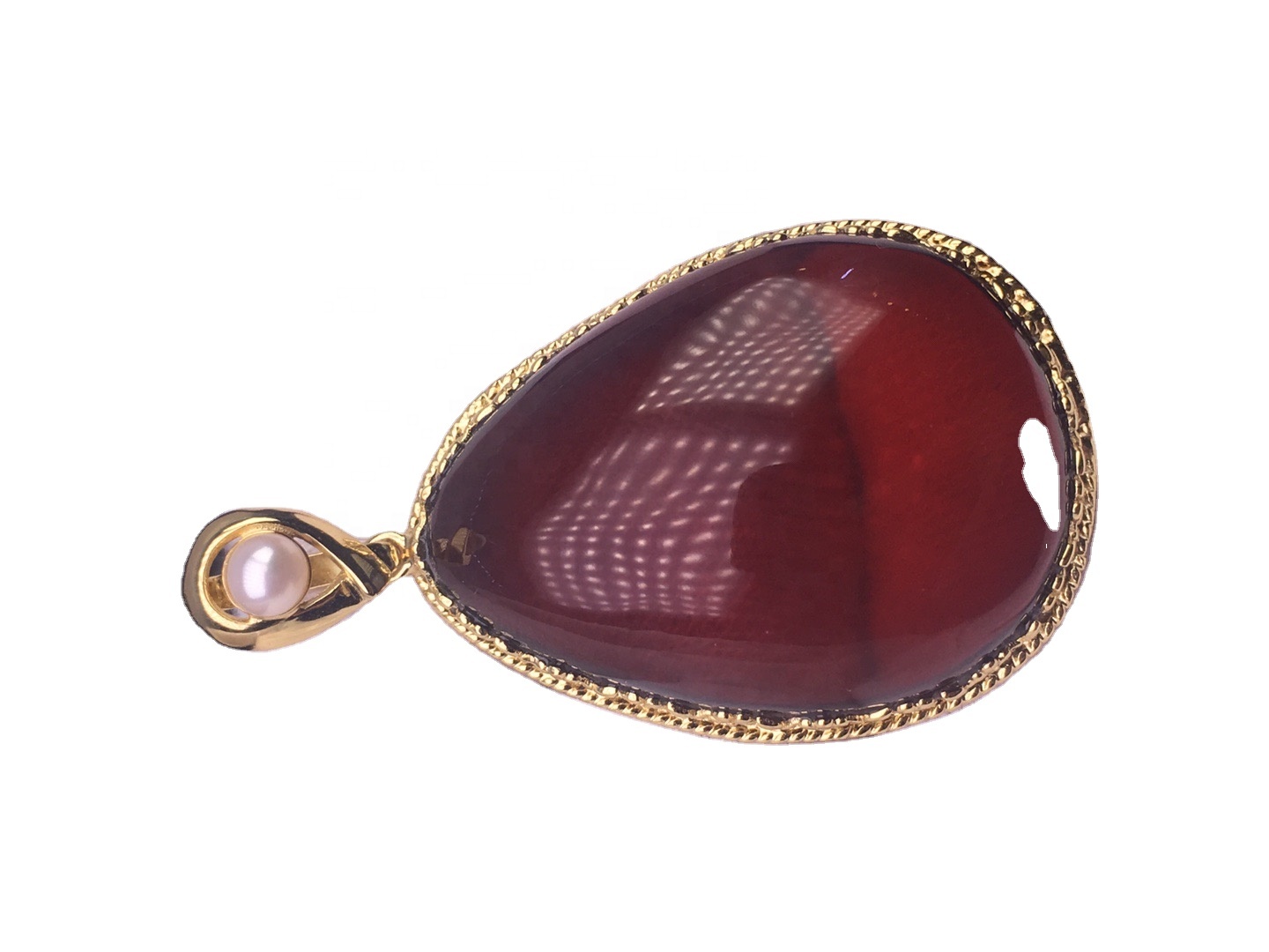 Crystal Clear Gold Plated Red Amber Anheng Hvit Pearl Anheng 15