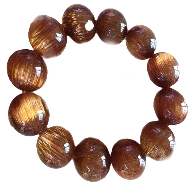 Braccialetto in rame perline al quarzo in rame Braccialetto rotondo Forma di quarzo Rutilato Braccialetto 33