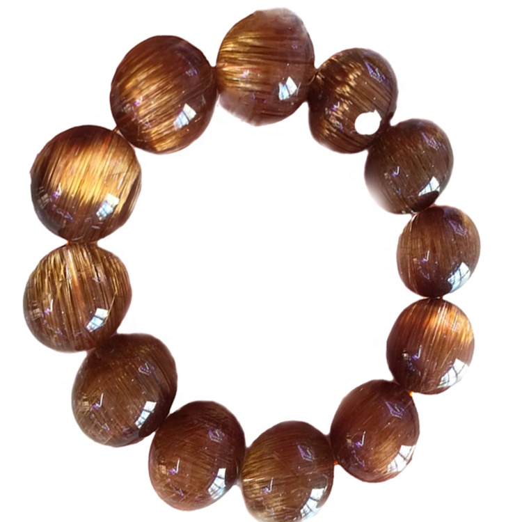 Braccialetto in rame perline al quarzo in rame Braccialetto rotondo Forma di quarzo Rutilato Braccialetto 35