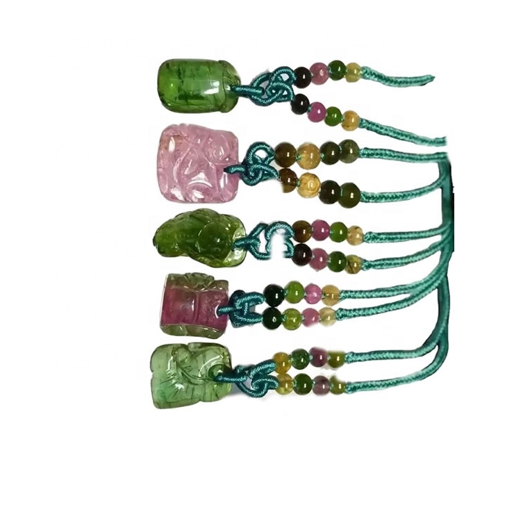 Makukulay na Tourmaline Rubellite Round Beads Pendant Necklace Alahas. 35