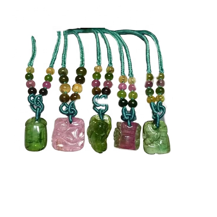 Makukulay na Tourmaline Rubellite Round Beads Pendant Necklace Alahas. 39