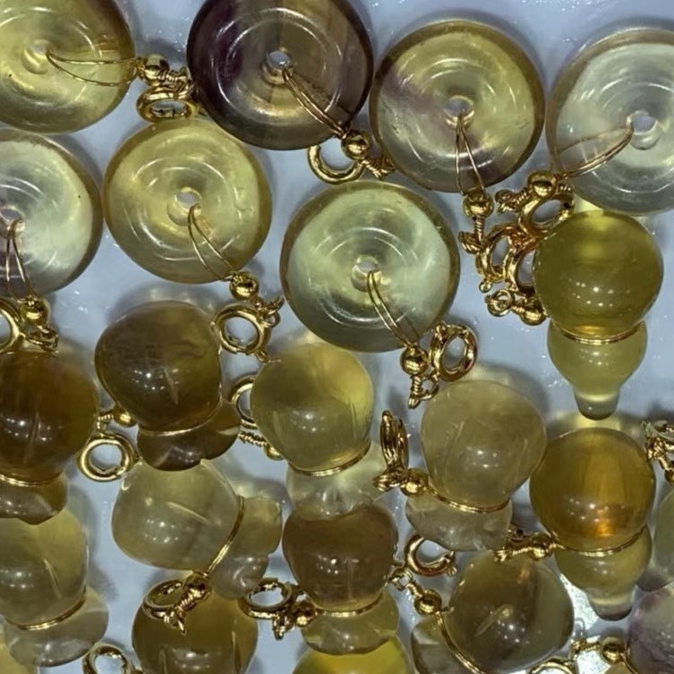 Fluorite kuchonga gourd / pete shaba gem / dhahabu pendated pendant 39