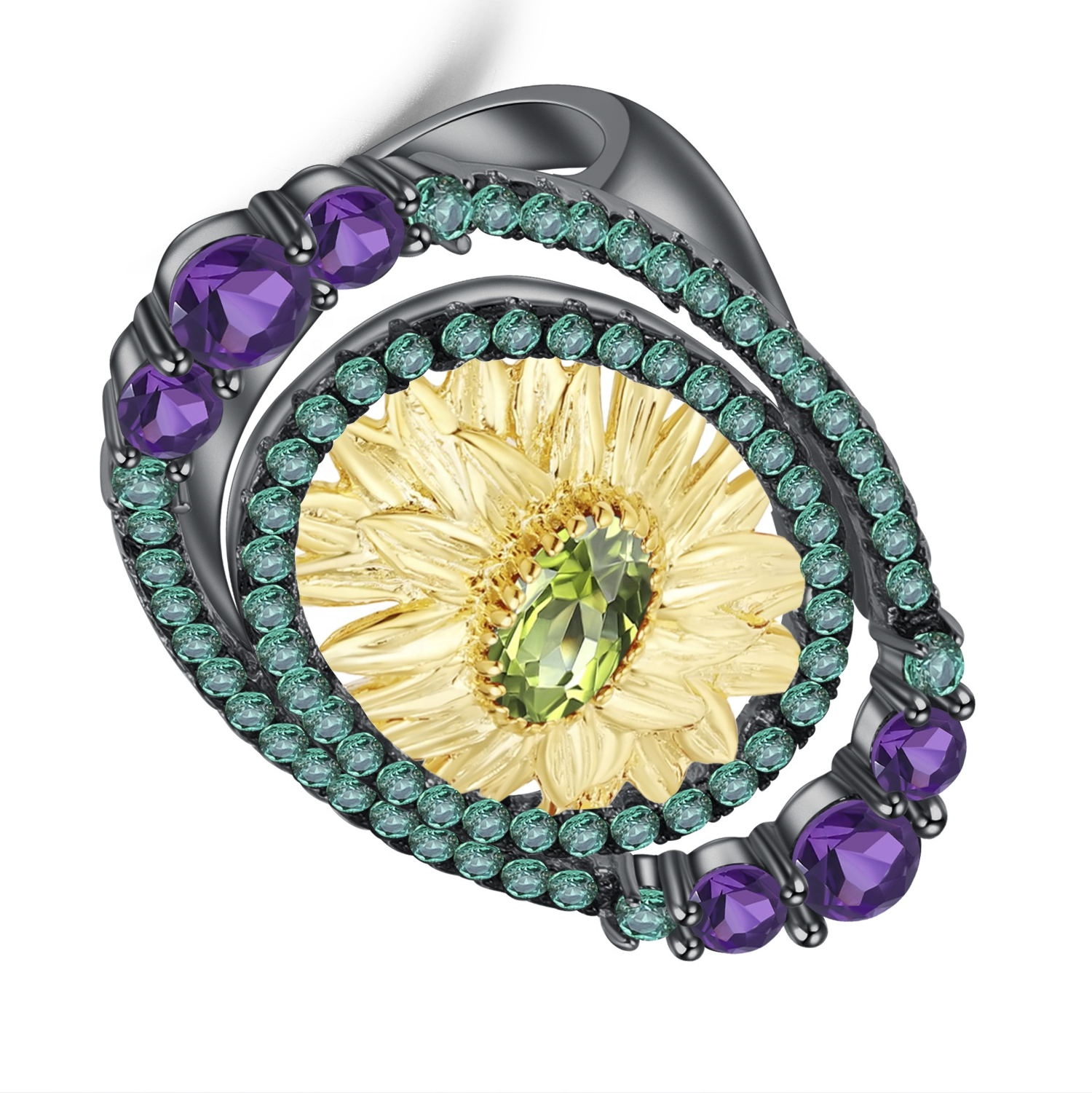 바이올렛 925 실버 자 수정 스피넬 링 청록색 반지 37