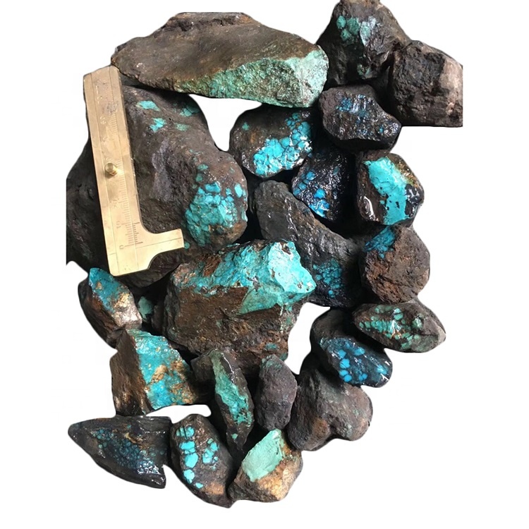 100% Natuurlik donker Bule Spider Web Turquoise Rough Natural Light Blue Hubei Turquoise Rough Mineral / Chinese rou materiaal 9