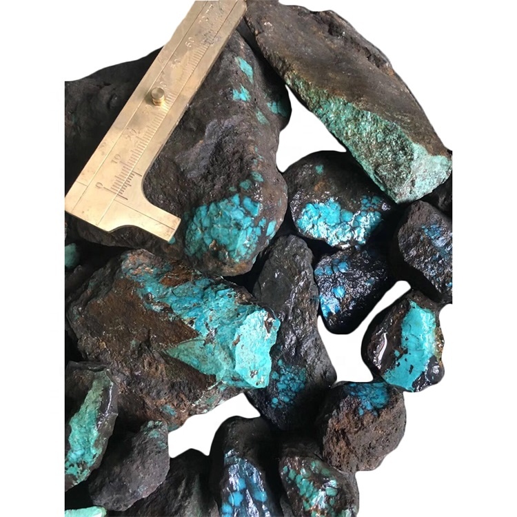 100% Natuurlik donker Bule Spider Web Turquoise Rough Natural Light Blue Hubei Turquoise Rough Mineral / Chinese rou materiaal 11